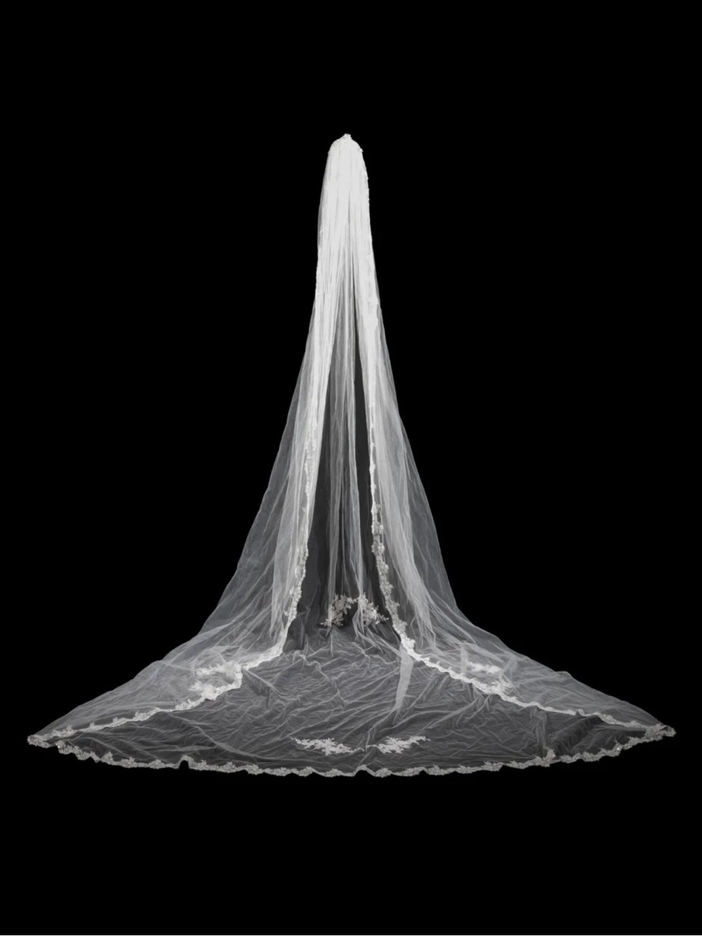 White Bridal Cathedral Veil with Scalloped Lace Edge